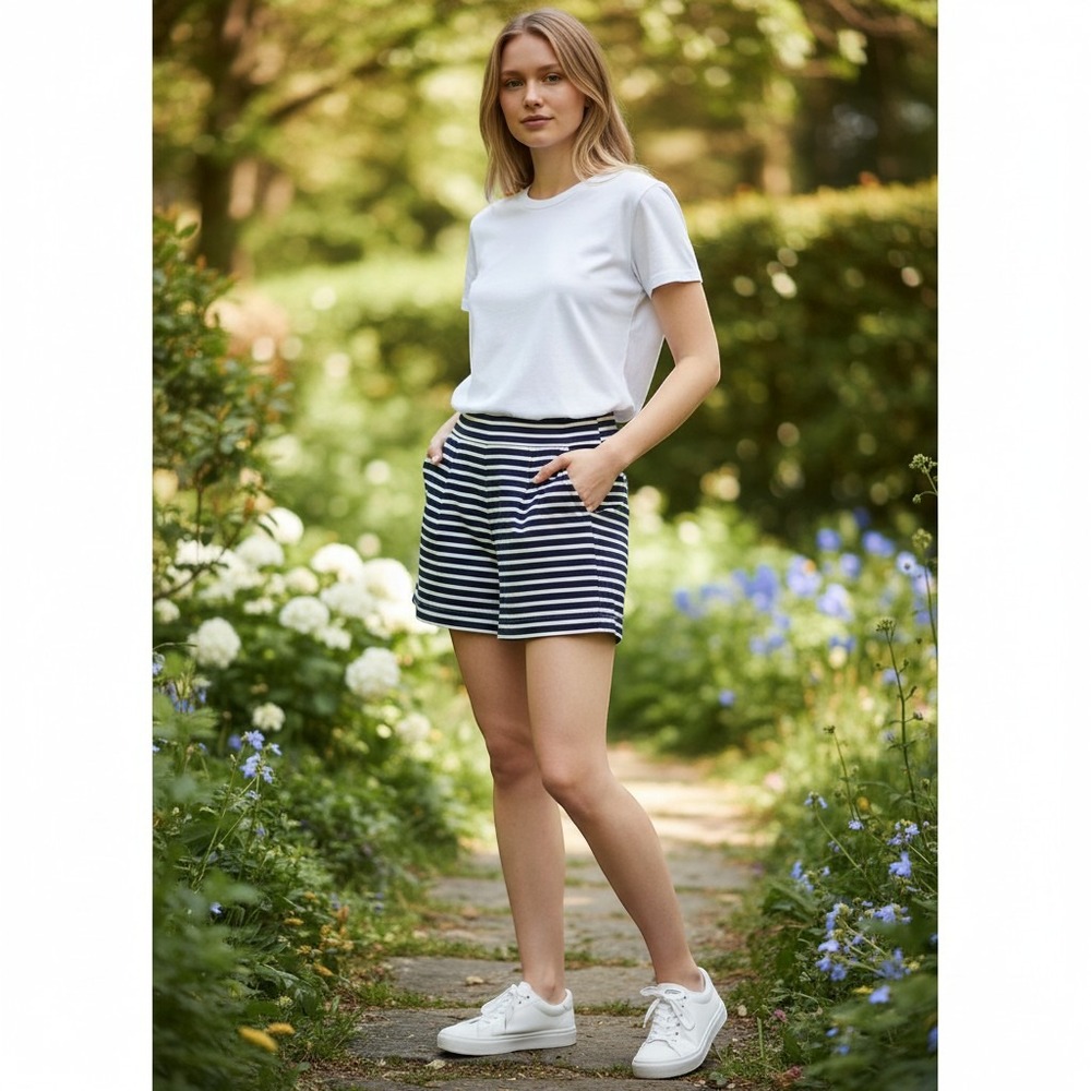J.Crew Womens Navy White Striped Cotton Linen Shorts Size 00 Nautical